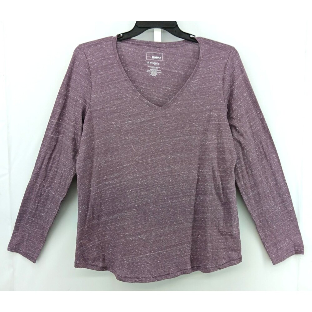 Sonoma Shirt Women Large Purple Heathered Long Sleeve V Neck Lightweight Top